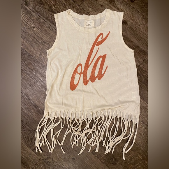 Nordstrom Sol Angeles Ola Tee Tank Top Small Frayed vintage fringed crop top - Picture 4 of 6